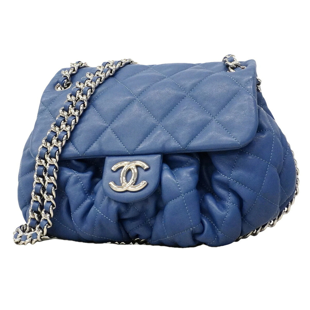 Chanel Matelassé Chain Shoulder Bag, Leather, Blue, Women's